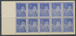 USA VIGNETTE WWII / ISRAEL / JEWISH REFUGEES U/M Cq. M/M Booklet Pane Of 10 X 5C Blue Including One VARIETY Stamp UNITED - Sin Dentar, Pruebas De Impresión Y Variedades