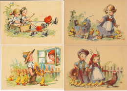 CPA ENFANTS - Lot De 4 Cartes Scènes Enfantines Humoristiques à La Ferme - Illustrateur SA - Poussins Canards Chiot - Collezioni & Lotti