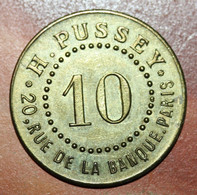 Beau Jeton De Nécessité "10 Centimes H. Pussey - 20 Rue De La Banque - Paris" French Emergency Token - Monétaires / De Nécessité