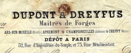 1865  PARIS INDUSTRIE DUPONT & DREYFUS SIDERUR à Victor Doré Fondeur Le Mans Sarthe VOIR TEXTE + HISTORIQUE - 1800 – 1899