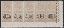 TIMBRE MOBILE POUR DROIT D'AFFICHES - N°22 - NEUF AVEC GOMME SANS TRACE- BANDE DE 5 BAS DE FEUILLE - COTE 100€. - Timbres