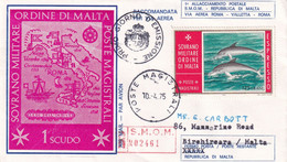 S.M.O.M. - FDC 1975 - ESPRESSO - DELFINI - PRIMO ALLACCIAMENTO POSTALE SMOM - MALTA - VIAGGIATA IN RACC. PER MALTA - Sovrano Militare Ordine Di Malta