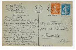 BAINS Au MONT DORE Puy De Dôme Carte Postale Dest Bruxelles Belgique Semeuse 25c Bleu 5c Orange Yv 140 158 Ob 1922 - 1921-1960: Moderne