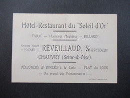 Frankreich 1920 ?! Werbekarte Hotel Restaurant Du Soleil D'Or Chauvry (Seine D Oise) Ancienne Maison Mathieu Reveillaud - Publicités