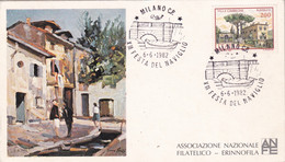 A20698 - MILANO FESTA DEL NAVIGLIO 1982 PHILATELIC CARD STAMP VILLA CIMBRONE RAVELLO 200 ITALIA  ASSOCIAZIONE - Filatelistische Kaarten