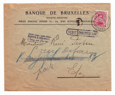 Lettre 1919 Banque De Bruxelles Belgique Retour à L'Envoyeur Bank - 1915-1920 Albert I.