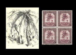 1942 ** RUANDA-URUNDI = RU 130 MNH BROWN PALM TREES / PHOTO CARD [C] (12.8 X 9.3 Mm) WITH BLOCK OF 4 MNH STAMPS - Ruanda- Urundi