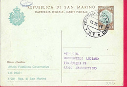SAN MARINO - CARTOLINA POSTALE LIRE 40 CON REPIQUAGE (INT. 33B) *15.10..68* PER MASSENZATICO - Interi Postali