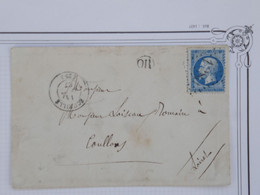 BH8 FRANCE BELLE LETTRE 1867 ECUEILLE A COULLONS  +PIQUAGE DECALé N ° 22 ++AFFRANCH. INTERESSANT - 1862 Napoleon III