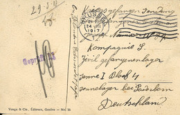 2444R/ CP Suisse Obl. Càp Brüssel 24/3/1917 > PDG - POW Sennelager Paderborn Geprüft 11 - Prisoners