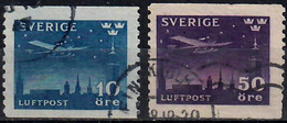 1930 Night Mail Aeroplane Facit 231-2 / Mi 213-4 / Sc C6-7 / YT A 4-5 Used / Oblitéré / Gestempelt [ls99] - Gebraucht