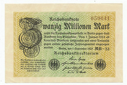 GERMANY, DEUTSCHLAND - 20 Millionen Mark 1.9. 1923. P108 Ro107e, AUNC. (D115) - 20 Mio. Mark