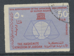 JORDAN 1963 15th Anniversary Of The Proclamation Of Human Rights By Unesco 50 F Very Fine Rouletted/imperforated Stamp - Jordania