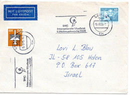 55228 - DDR - 1985 - 35Pfg Kl.Bauten MiF A LpBf LEIPZIG - IMC INTERNATIONALER MUSIKRAT ... -> HOLON (Israel) - Musique