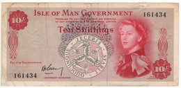 ISLE Of MAN  10 Shillings   P24a  ( 1961  Queen Elizabeth II + Viking Boat At Back ) - 10 Schilling