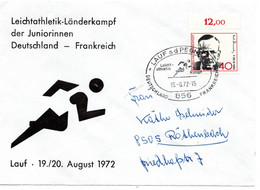 55233 - Bund - 1972 - 40Pfg Schumacher EF A Bf SoStpl LAUF - LEICHTATHLETIK-LAENDERKAMPF DEUTSCHLAND-FRANKREICH -> ... - Leichtathletik