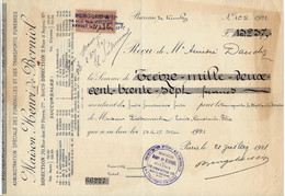 PARIS 1921 La  Fameuse "Maison Borniol» POMPES FUNEBRES CEREMONIES  CACHET ET SIGNATURE Bureau De Neuilly Amédée Daudez - 1900 – 1949