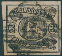 BRAUNSCHWEIG 8a O, 1853, 3 Sgr. Schwarz Auf Mattrosa, Zentrischer Nummernstempel 11 (DELLINGEN), Kabinett, Signiert, H.K - Braunschweig