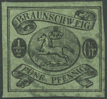 BRAUNSCHWEIG 10A O, 1863, 1/2 Gr. Schwarz Auf Lebhaftgraugrün, Pracht, Signiert H. Krause, Mi. 300.- - Braunschweig