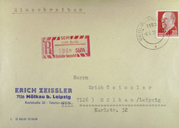 DDR: R-Fern-Bf Mit Selbstbed.-R-Zettel 50 Pf 1193 Berlin (396b) -mit Einliefgsschein Vom 8.6.70 Mit 20 Pf Ulbricht - Aangetekende Etiketten