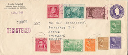 USA Registered Uprated Postal Stationery Cover Sent To Sweden New York 20-4-1948 With More Topic Stamps - 1941-60