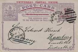 Victoria Joli Entier Postal Illustré Melbourne Pour L'Allemagne 1893 - Brieven En Documenten