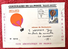 FRANCE Centenaire De La Poste "Ballons Montés" - Vol Spécial Par Ballon - Obl. 28-01-1971( Yvert :PA 45) - Montgolfier