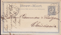 Norway Postal Stationery Ganzsache Entier 5 Øre Posthorn (133x75mm) HAUGESUND 1882 CHRISTIANIA (2 Scans) - Postwaardestukken