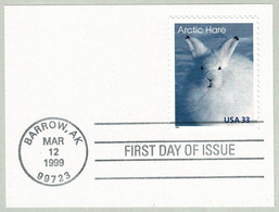 Delcampe - USA 1999, Ersttagstempel Barrow, Arctic Hare / Schneehase / Lepus Timidus, Hase / Lapin / Hare / Leporidae - Hasen