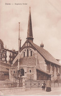 AK:Postkarte. Davos - Englische Kirche  ZNr: 82 / Mi: 84 Ziffermuster. 1907 Nach Notts (GB) - Eglises Et Cathédrales