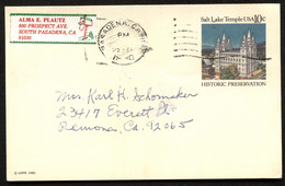 UX83 Postal Card Pasadena CA To Ramona CA 1980 - 1961-80