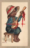 317983-Black European, Faulkner No 1413 F, Signed AM Cook, Boy Playing Mandolin - Negro Americana