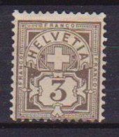 SVIZZERA 1882-99    CIFRA E CROCE CON FRAMMENTI DI FILI ROSSI E AZZURRI  - UNIF. 64 MLH VF - Unused Stamps