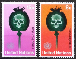 UNO New York 1973 MNH 2v, Stop Drug Abuse, Skull, Health, Medicine - Droga