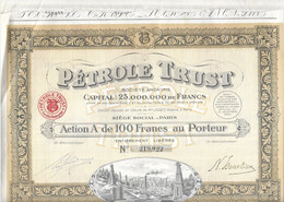 PETROLE TRUST ACTION ILLUSTREE - FEUILLE COMPLETE AVEC SES 32 COUPONS, VOIR LES SCANNERS - Oil