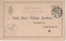 Ganzsache Svar. Kopenhagen 1895 Antwort Zudruck An Theol. Villiam Jacobsen - Storia Postale