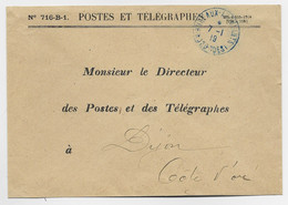 LETTRE PTT CACHET BLEU BUREAUX AMBULANTS 7.1.1919 SUD OUEST - Poste Ferroviaire