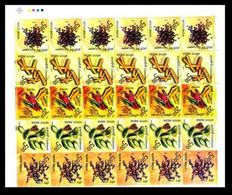 India 2009 Spices Medicinal Plants Gastronomy Cuisine Food Full Sheet Of 6 Se-tenant Strips (total 35 Stamps MNH As Scan - Fouten Op Zegels