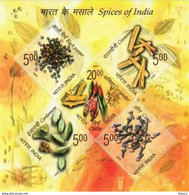 India 2009 Spices Medicinal Plants Gastronomy Cuisine Food Miniature Sheet MS MNH, P.O Fresh & Fine - Erreurs Sur Timbres
