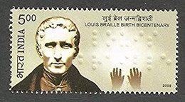 India 2009 LOUIS BRAILLE BIRTH BICENTENARY 1v Stamp MNH P. O Fresh & Fine - Autres & Non Classés