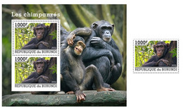 Burundi  2022 Chimpanzees. Bl + 1v (1026) OFFICIAL ISSUE - Scimpanzé