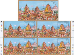 India 2010 RATH YATRA PURI MS, "5 DIFFERENT TYPE MS" Rs.5.00 MS MNH - Hindouisme