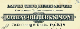 1894 PARIS LAINES CUIRS PLUMES ET DUVETS ADRIEN CORTIER & SIMON Pour Beguerie Laines à Tardets Pyr .Atlantiques V.SCANS - 1800 – 1899