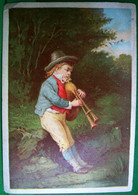 CHROMO XIX ° ENFANT JOUANT DE LA CORNEMUSE . INSTRUMENT MUSIQUE . BOY PLAYING BAGPIPES VICTORIAN CARD - Enfants