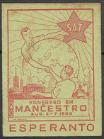 Vignette Rare Congrès Esperanto Manchester 1936 Royaume Uni Esperanto Congress 1936 United Kingdom Cinderella - Werbemarken, Vignetten