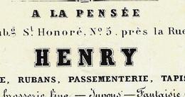 1866 ENTETE Paris A LA PENSEE»  HENRY Mercerie Rubans Tapisserie  R. Faubourg St Honoré  Pour Madame De Nicolaï NOBLESSE - 1800 – 1899