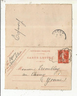 CARTE-LETTRE, Entier Postal, MORTEAU A BESANCON ,1909 ,CHENY, 2 Scans - Cartes-lettres