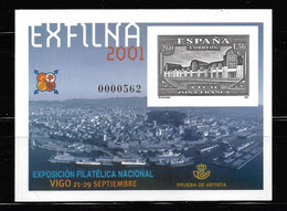 ESPAÑA 2001, PRUEBA OFICIAL EDIFIL 75, EXFILNA 2001 VIGO. MNH. - Errors & Oddities