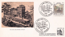 A20699 - MILANO VII FESTA DEL NAVIGLIO 1976 PHILATELIC CARD STAMP PIAZZA FONTANA LA FONTANA 70 ITALIA CASSA DI RISPARMIO - Cartes Philatéliques