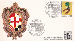 A20700 - MILANO FESTA DEL NAVIGLIO 1977 PHILATELIC CARD STAMP XVIII GIORNATA DEL FRANCOBOLLO ITALIA CASSA DI RISPARMIO - Cartes Philatéliques